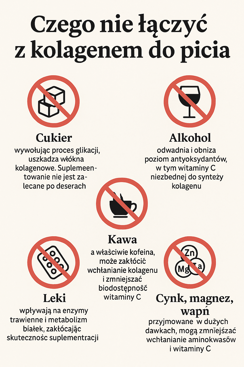 lista produtkow z ktorymi nie mozna laczyc kolagenu do picia